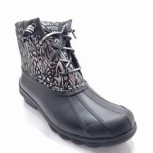 Sperry Syren Gulf Metallic Animal Black Duck Boots Rain Snow Womens Size 7.5 M